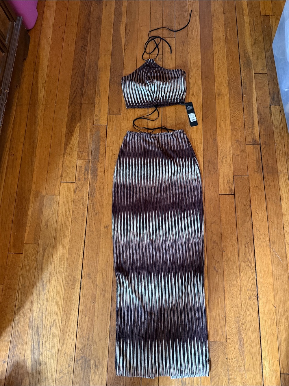 Fashion Nova Brown Ombre Ribbed Maxi Skirt Set